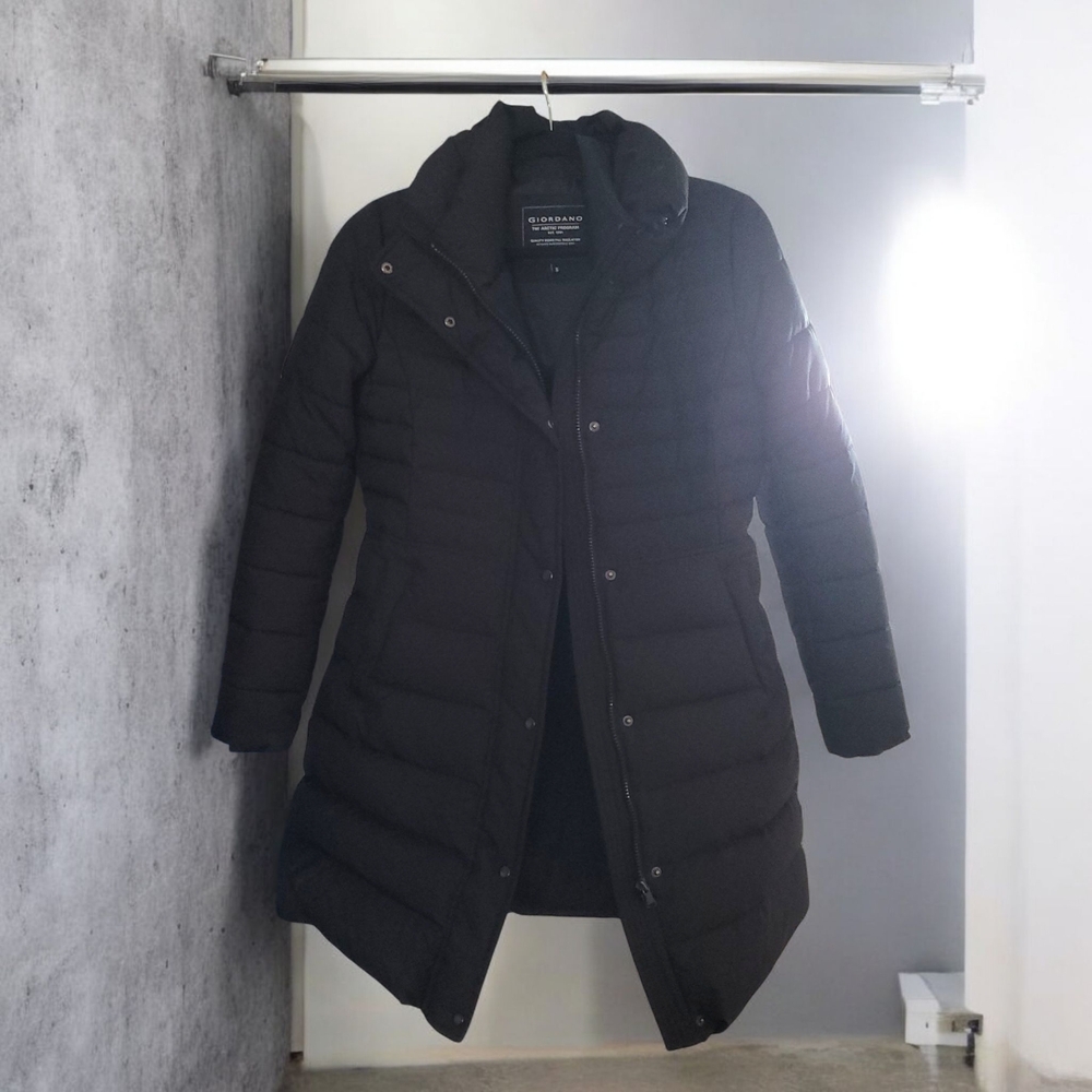GIORDANO Fitted Long Black Down Fill Puffer Coat "The Arctic Program"